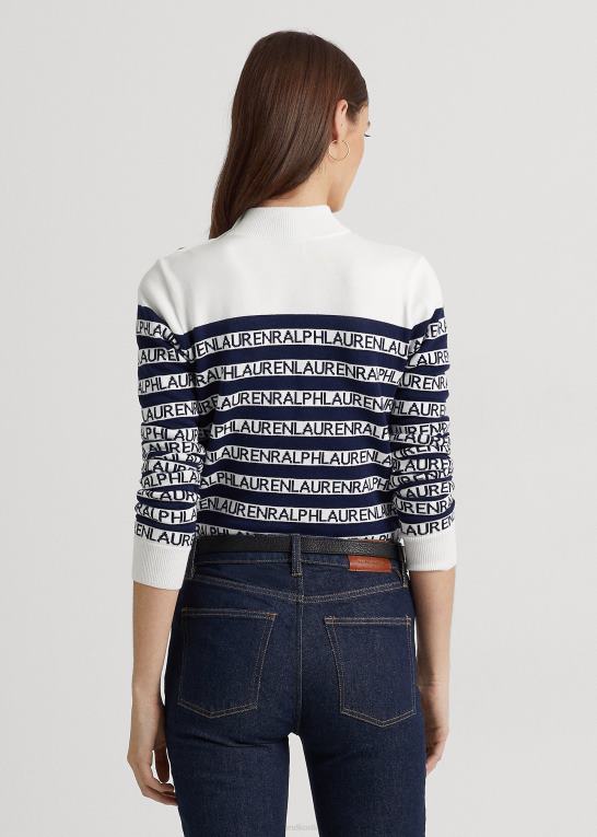 hvid/raffineret navy Kvinder Ralph Lauren stribet bomuldsblanding mockneck sweater Z426B4901