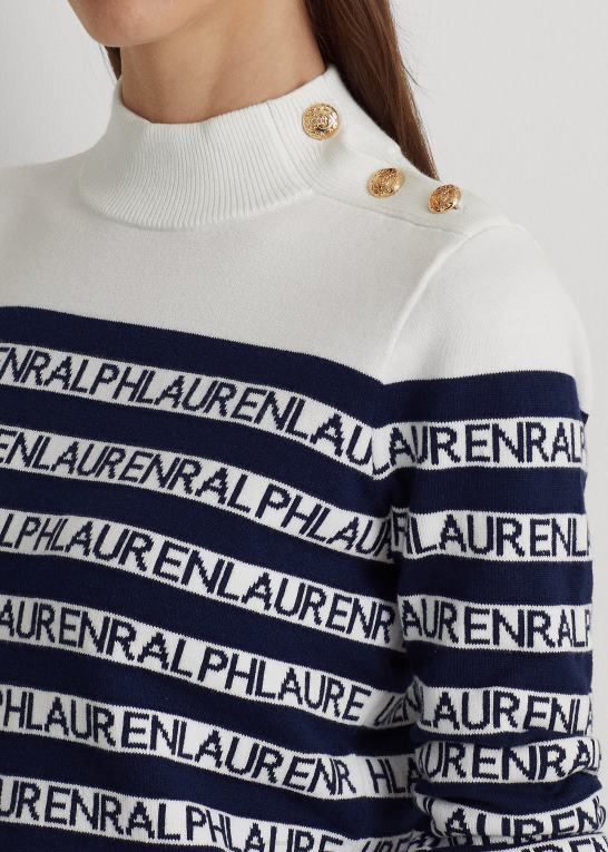 hvid/raffineret navy Kvinder Ralph Lauren stribet bomuldsblanding mockneck sweater Z426B4901