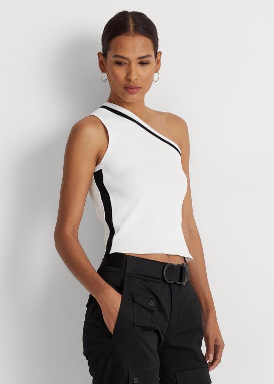 hvid sort Kvinder Ralph Lauren tofarvet en-skulder cropped sweater Z426B4357