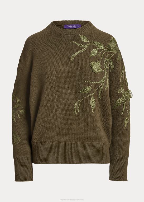 ikon oliven Kvinder Ralph Lauren udsmykket kashmir sweater med rund hals Z426B9290