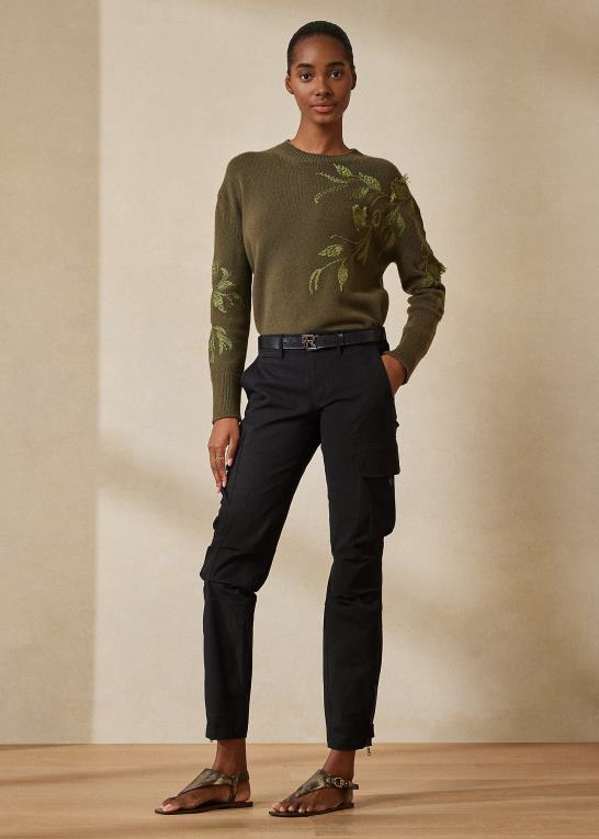 ikon oliven Kvinder Ralph Lauren udsmykket kashmir sweater med rund hals Z426B9290
