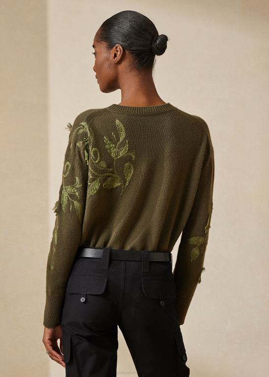 ikon oliven Kvinder Ralph Lauren udsmykket kashmir sweater med rund hals Z426B9290