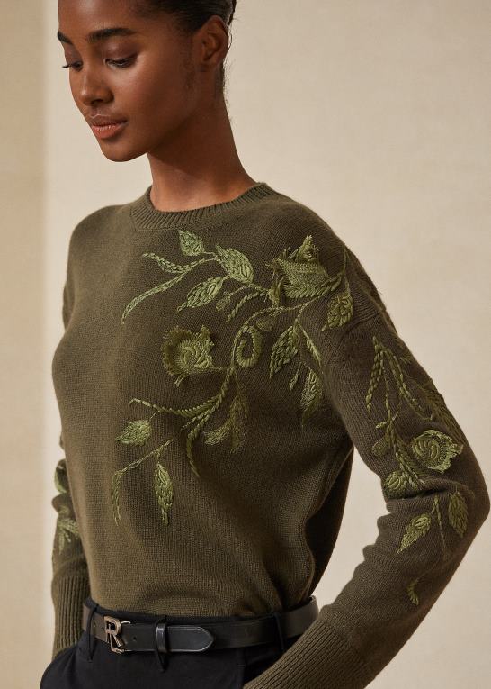 ikon oliven Kvinder Ralph Lauren udsmykket kashmir sweater med rund hals Z426B9290