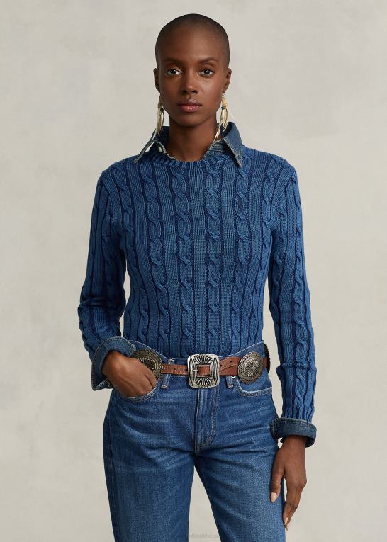 indigo Kvinder Ralph Lauren slim fit kabelstrikket sweater Z426B3357