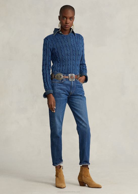 indigo Kvinder Ralph Lauren slim fit kabelstrikket sweater Z426B3357