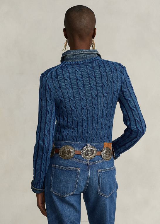 indigo Kvinder Ralph Lauren slim fit kabelstrikket sweater Z426B3357