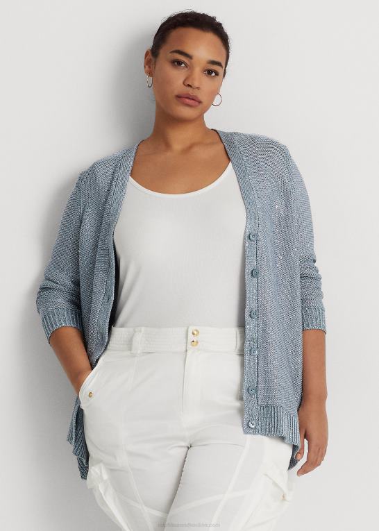 indigo ocean multi Kvinder Ralph Lauren cardigan med pailletter i hør Z426B4599
