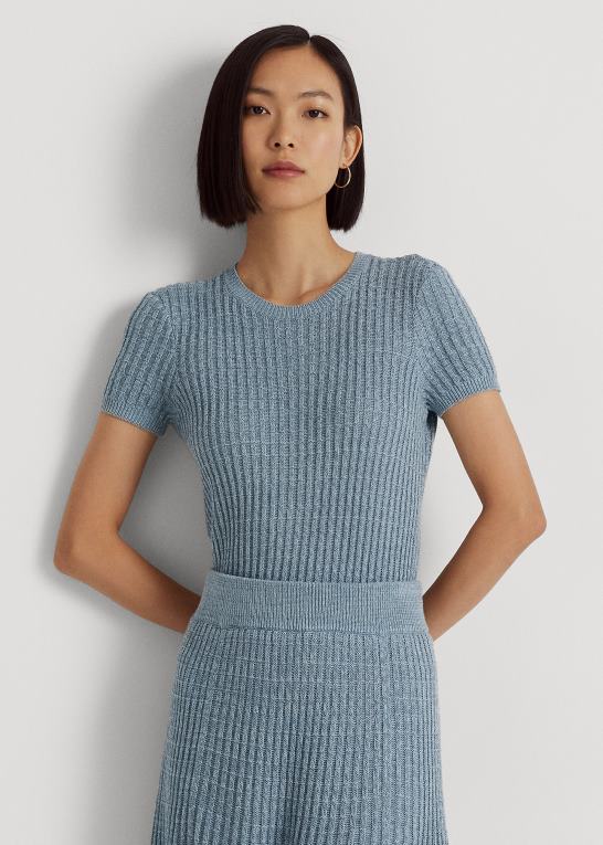 indigo ocean multi Kvinder Ralph Lauren linned-bomuld kortærmet sweater Z426B4823