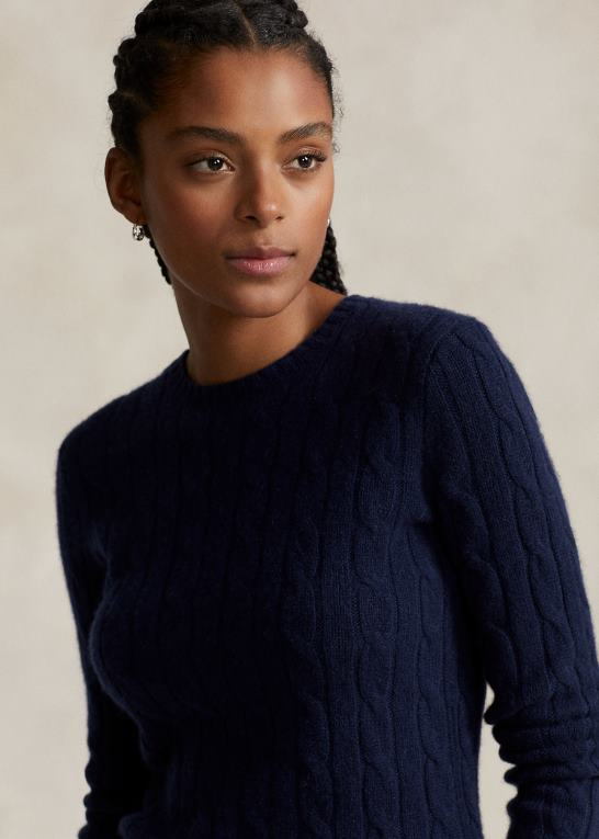 jægerflåde Kvinder Ralph Lauren kabelstrikket kashmirtrøje Z426B9118