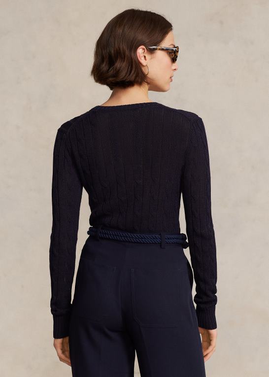 jægerflåde Kvinder Ralph Lauren kabelstrikket sweater i bomuldsblanding med rund hals Z426B9165