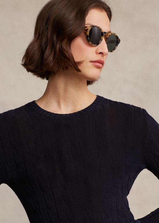 jægerflåde Kvinder Ralph Lauren kabelstrikket sweater i bomuldsblanding med rund hals Z426B9165