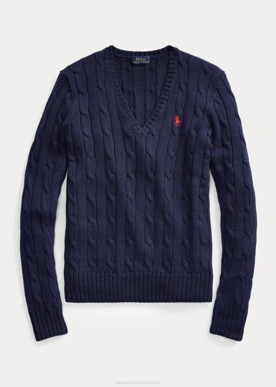 jægerflåde Kvinder Ralph Lauren kabelstrikket sweater med v-hals Z426B3336