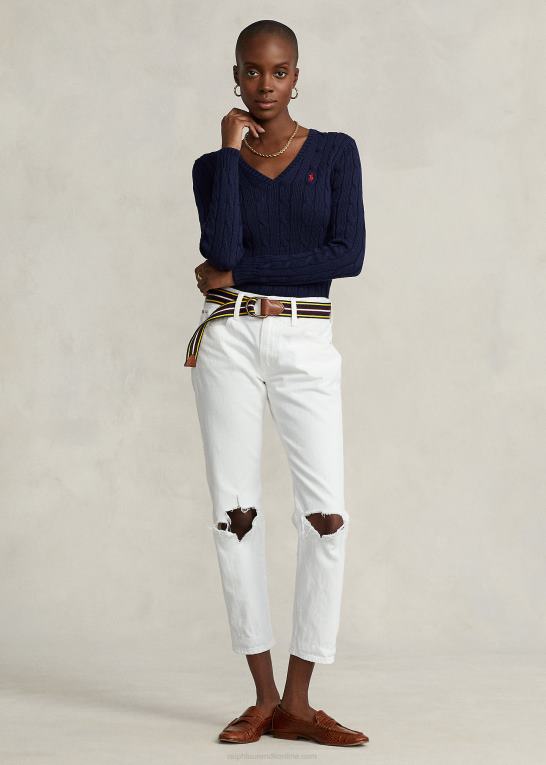 jægerflåde Kvinder Ralph Lauren kabelstrikket sweater med v-hals Z426B3336