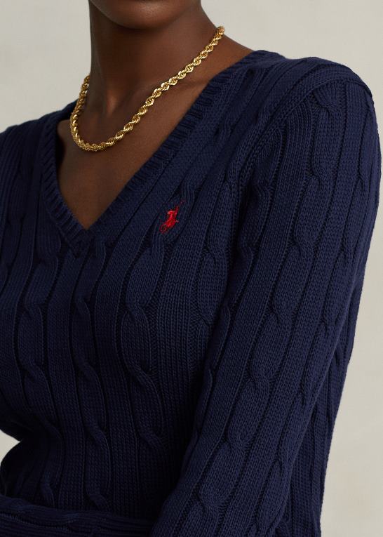 jægerflåde Kvinder Ralph Lauren kabelstrikket sweater med v-hals Z426B3336