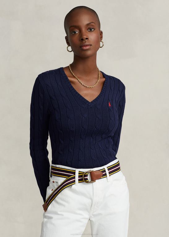 jægerflåde Kvinder Ralph Lauren kabelstrikket sweater med v-hals Z426B3336