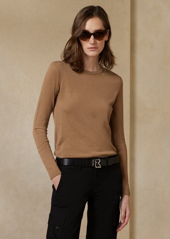 kamel Kvinder Ralph Lauren kashmir sweater med rund hals Z426B9350