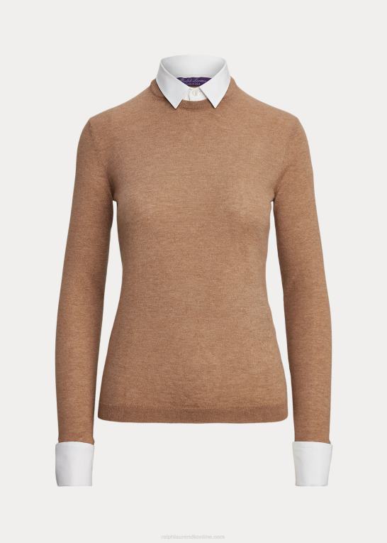 kamel melange Kvinder Ralph Lauren kashmirtrøje med krave Z426B3590