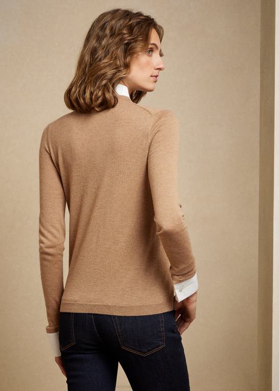 kamel melange Kvinder Ralph Lauren kashmirtrøje med krave Z426B3590