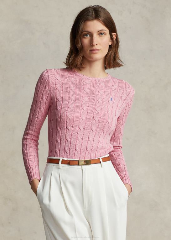 karmel pink Kvinder Ralph Lauren kabelstrikket bomuldstrøje med rund hals Z426B9089