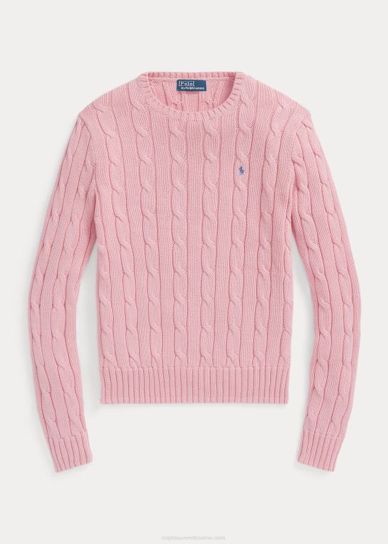 karmel pink Kvinder Ralph Lauren kabelstrikket bomuldstrøje med rund hals Z426B9089