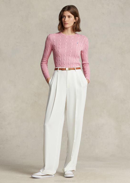 karmel pink Kvinder Ralph Lauren kabelstrikket bomuldstrøje med rund hals Z426B9089