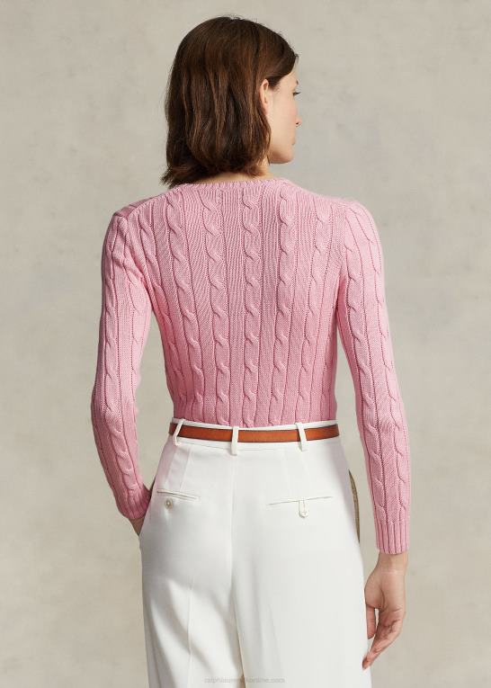 karmel pink Kvinder Ralph Lauren kabelstrikket bomuldstrøje med rund hals Z426B9089