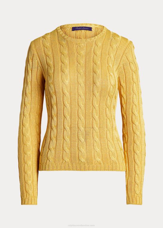 klassisk gul Kvinder Ralph Lauren kabelstrikket silketrøje med rund hals Z426B3485