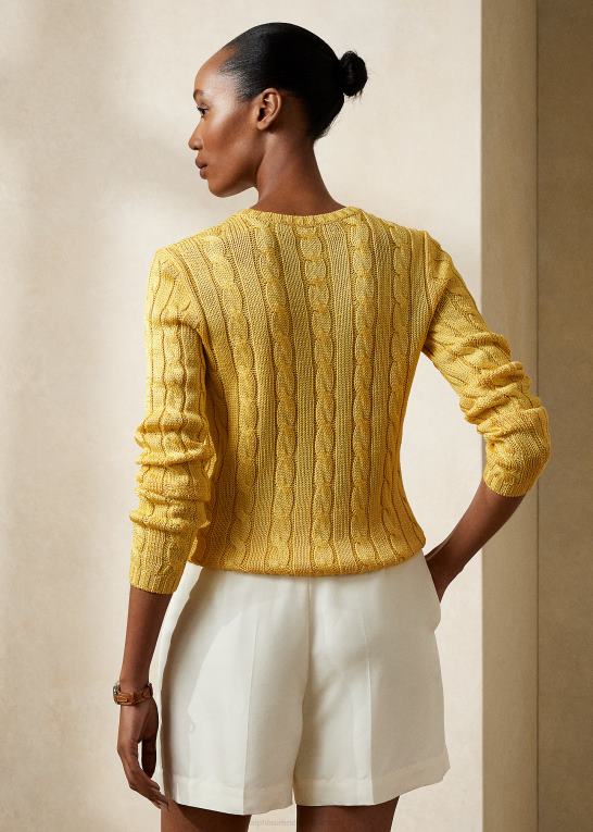 klassisk gul Kvinder Ralph Lauren kabelstrikket silketrøje med rund hals Z426B3485
