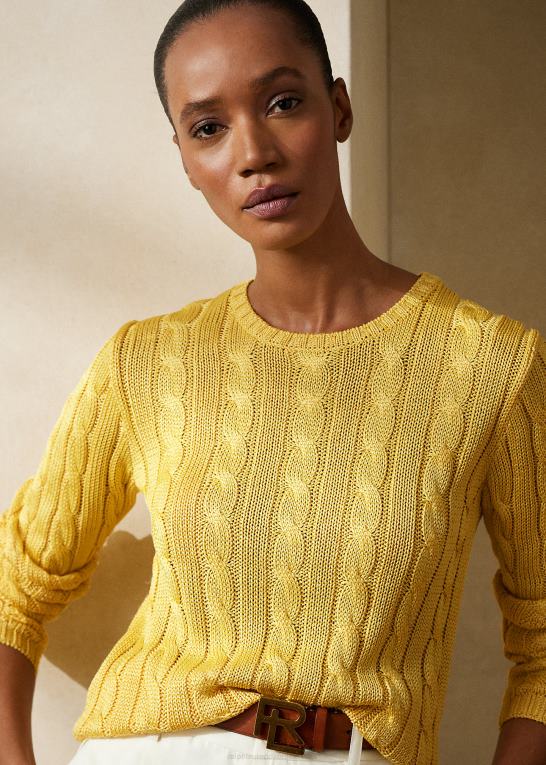 klassisk gul Kvinder Ralph Lauren kabelstrikket silketrøje med rund hals Z426B3485