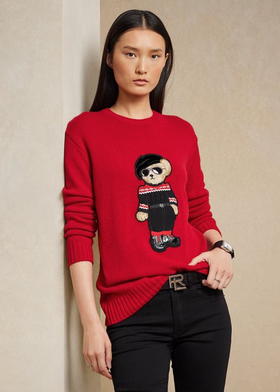 knaldrød Kvinder Ralph Lauren måne nytår polobjørn sweater Z426B9324