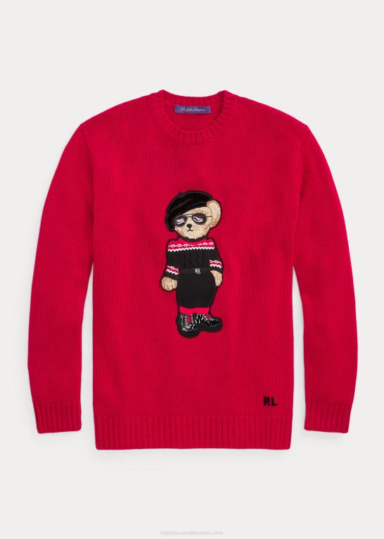 knaldrød Kvinder Ralph Lauren måne nytår polobjørn sweater Z426B9324