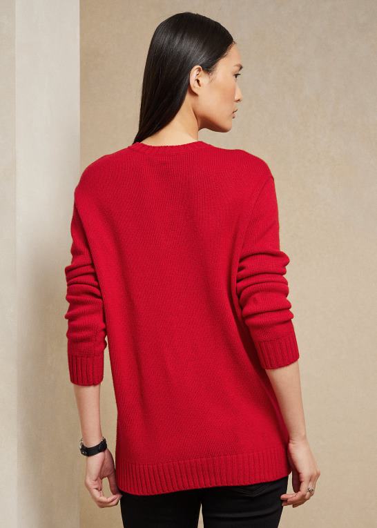 knaldrød Kvinder Ralph Lauren måne nytår polobjørn sweater Z426B9324