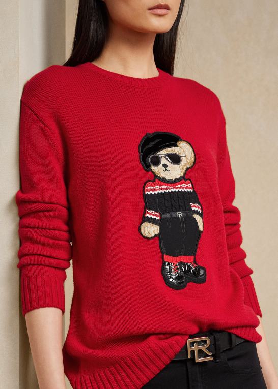 knaldrød Kvinder Ralph Lauren måne nytår polobjørn sweater Z426B9324