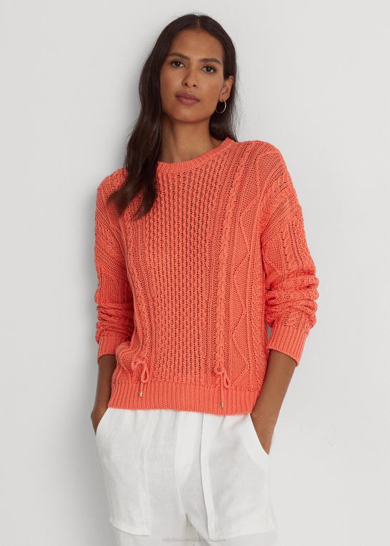 koral ved havnen Kvinder Ralph Lauren snøring kabelstrikket bomuldstrøje Z426B9550