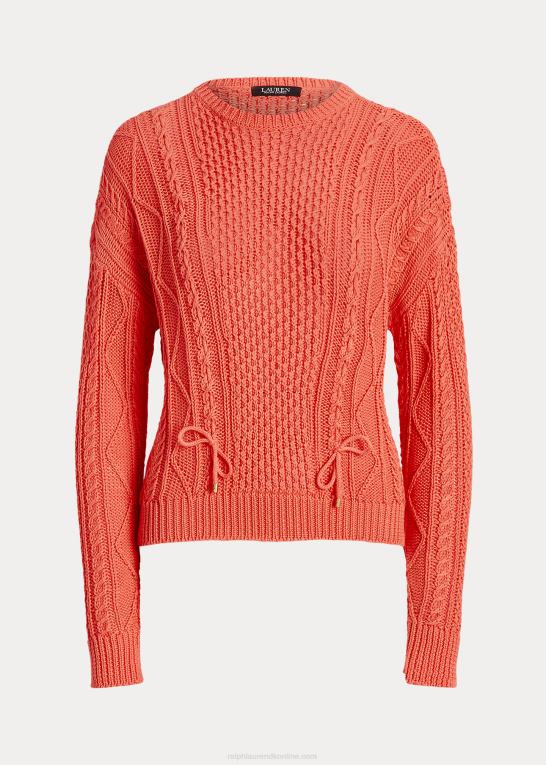 koral ved havnen Kvinder Ralph Lauren snøring kabelstrikket bomuldstrøje Z426B9550