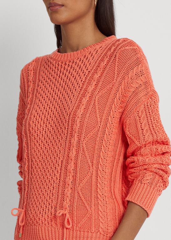 koral ved havnen Kvinder Ralph Lauren snøring kabelstrikket bomuldstrøje Z426B9550