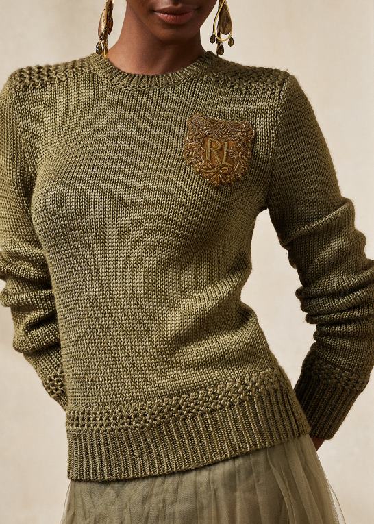lav grøn Kvinder Ralph Lauren udsmykket sweater med rund hals i silkeblanding Z426B9298