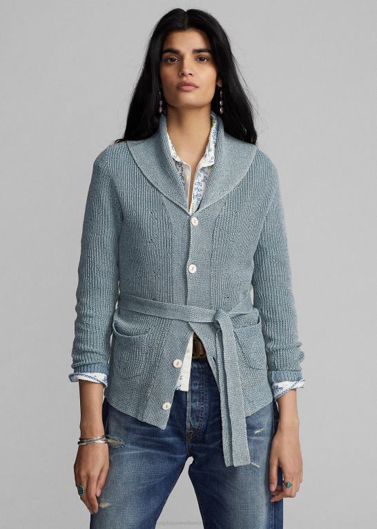 let indigo Kvinder Ralph Lauren bomulds-hør cardigan med bælte Z426B3641