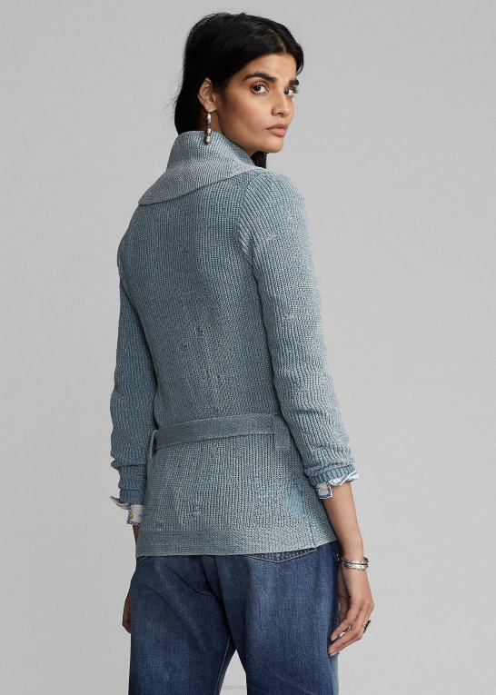 let indigo Kvinder Ralph Lauren bomulds-hør cardigan med bælte Z426B3641