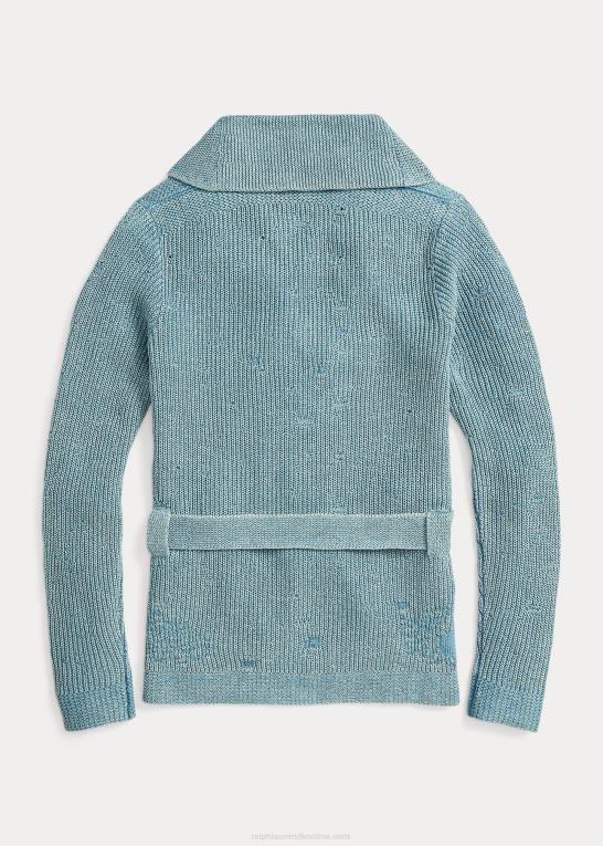 let indigo Kvinder Ralph Lauren bomulds-hør cardigan med bælte Z426B3641
