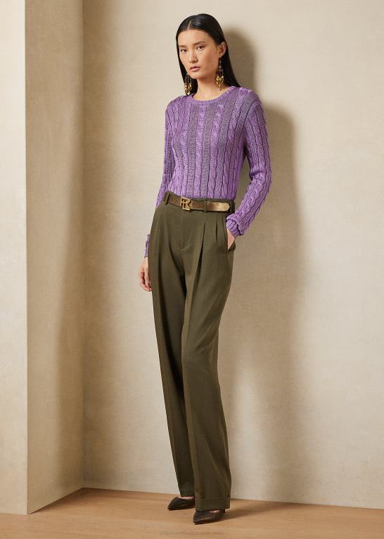 lilla Kvinder Ralph Lauren kabelstrikket silketrøje med rund hals Z426B3489