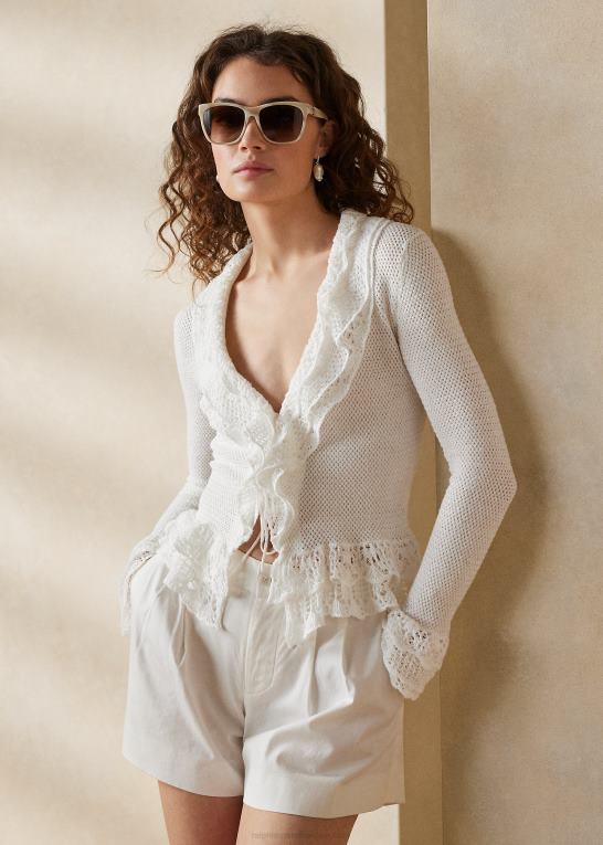 lux creme Kvinder Ralph Lauren cardigantrøje med flæsekant Z426B9271