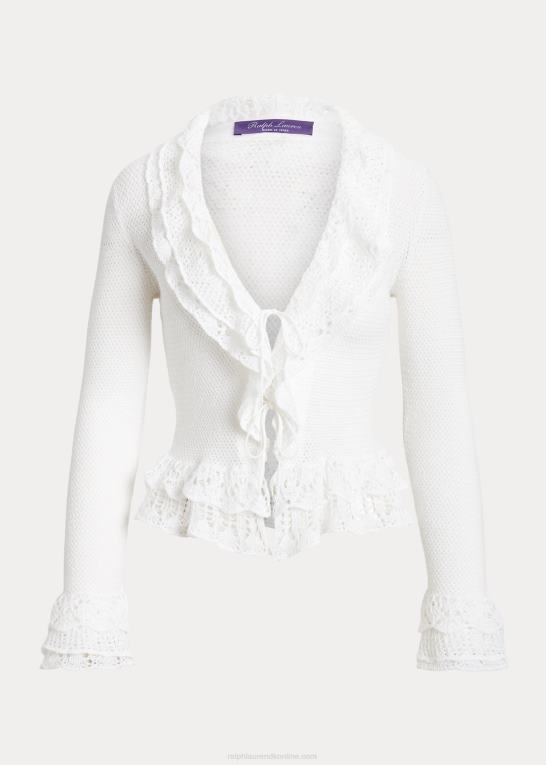 lux creme Kvinder Ralph Lauren cardigantrøje med flæsekant Z426B9271