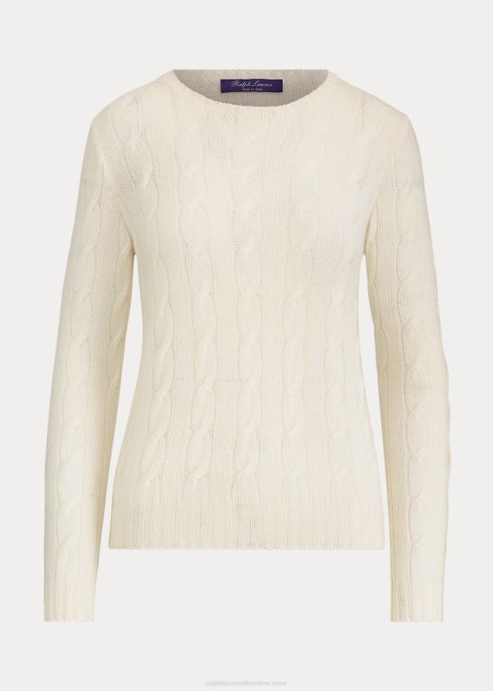 lux creme Kvinder Ralph Lauren kabelstrikket kashmirtrøje Z426B9139
