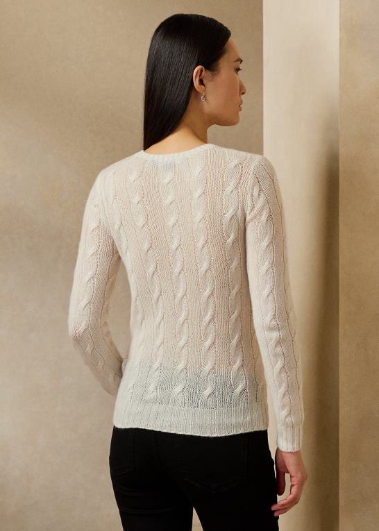 lux creme Kvinder Ralph Lauren kabelstrikket kashmirtrøje Z426B9139