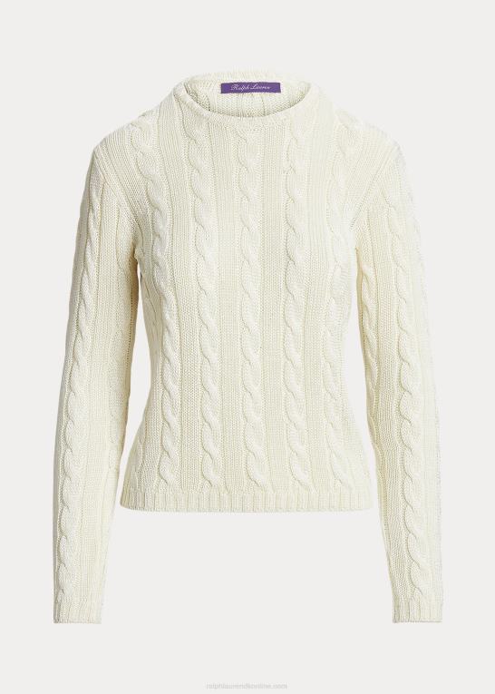 lux creme Kvinder Ralph Lauren kabelstrikket silketrøje med rund hals Z426B3490