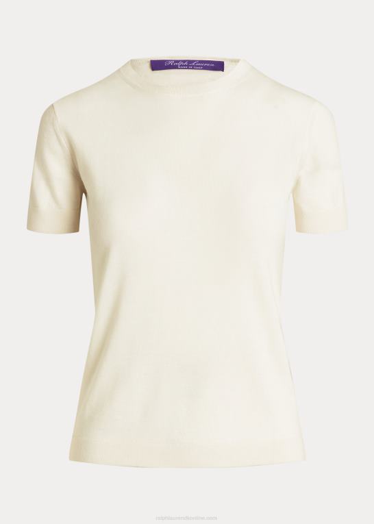 lux creme Kvinder Ralph Lauren kashmir jersey kortærmet sweater Z426B3532