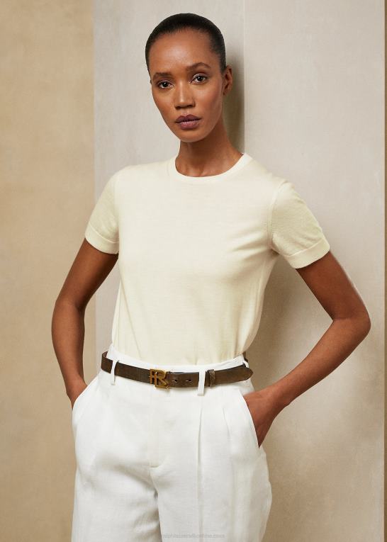 lux creme Kvinder Ralph Lauren kashmir jersey kortærmet sweater Z426B3532