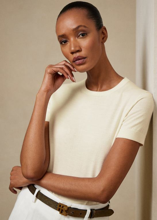 lux creme Kvinder Ralph Lauren kashmir jersey kortærmet sweater Z426B3532