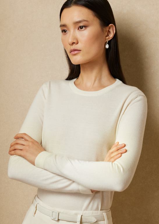 lux creme Kvinder Ralph Lauren kashmir sweater med rund hals Z426B3449